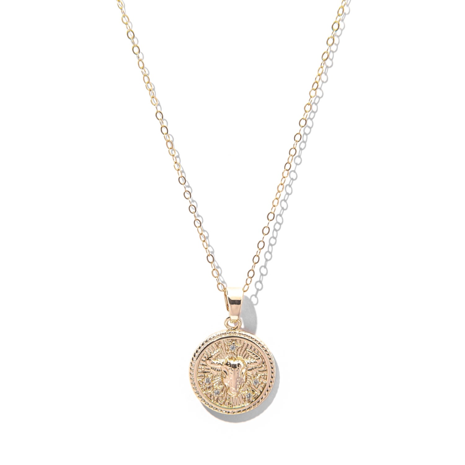 Women's Taurus Zodiac Medallion Pendant Gold Filled Necklace The Essential Jewels