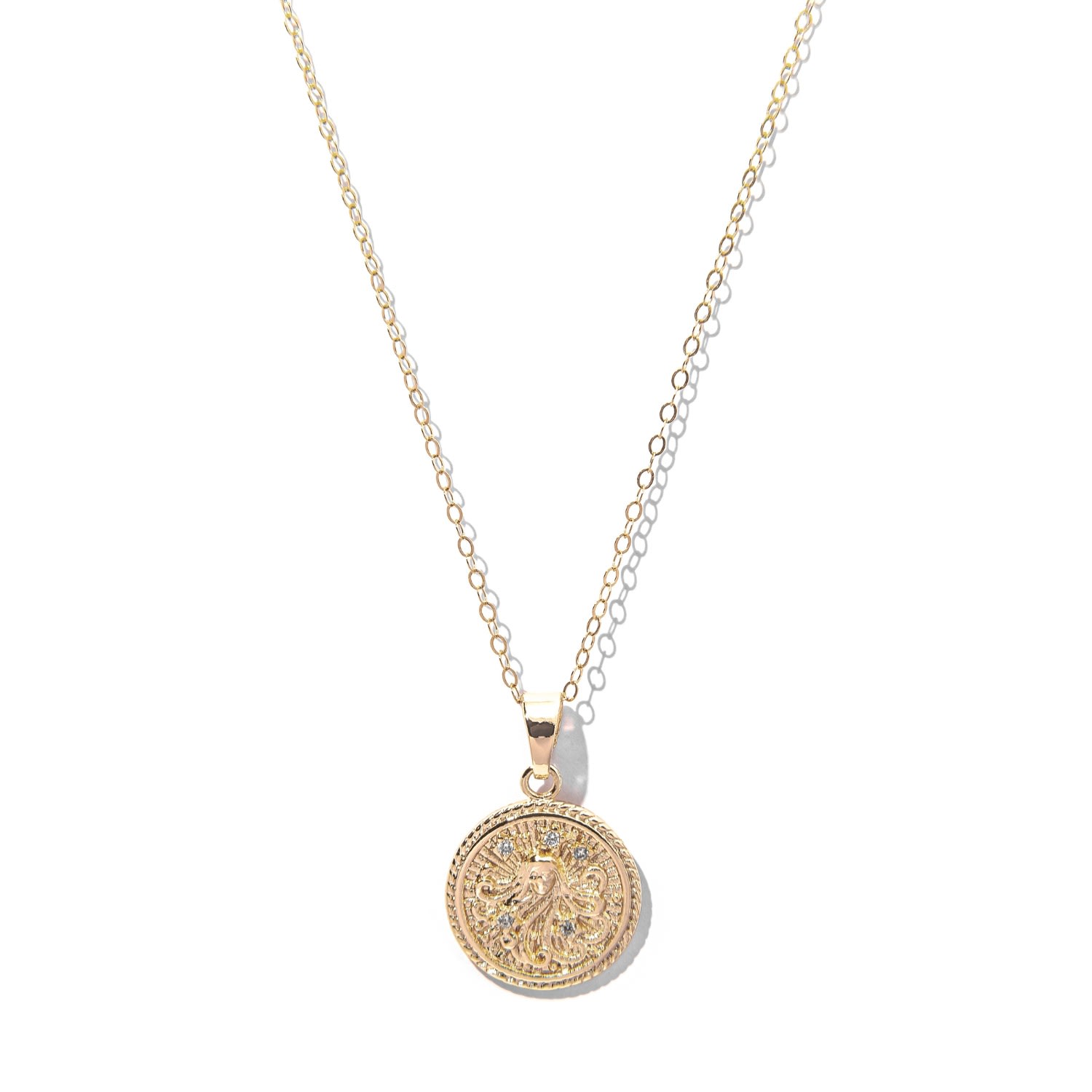 Women's Virgo Zodiac Medallion Pendant Gold Filled Necklace The Essential Jewels