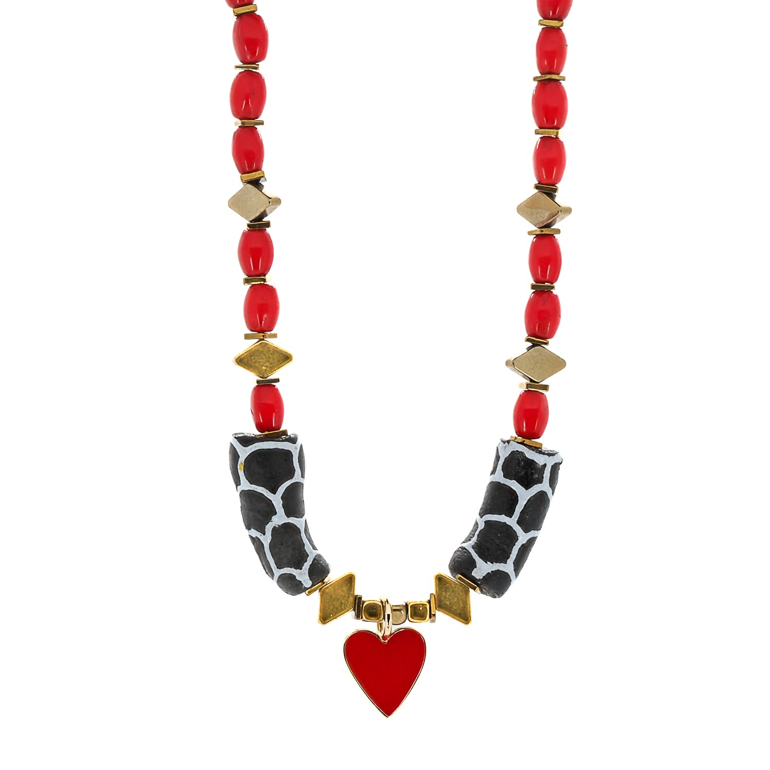 Women's White / Gold / Black African Zebra Red Choker Necklace Ebru Jewelry