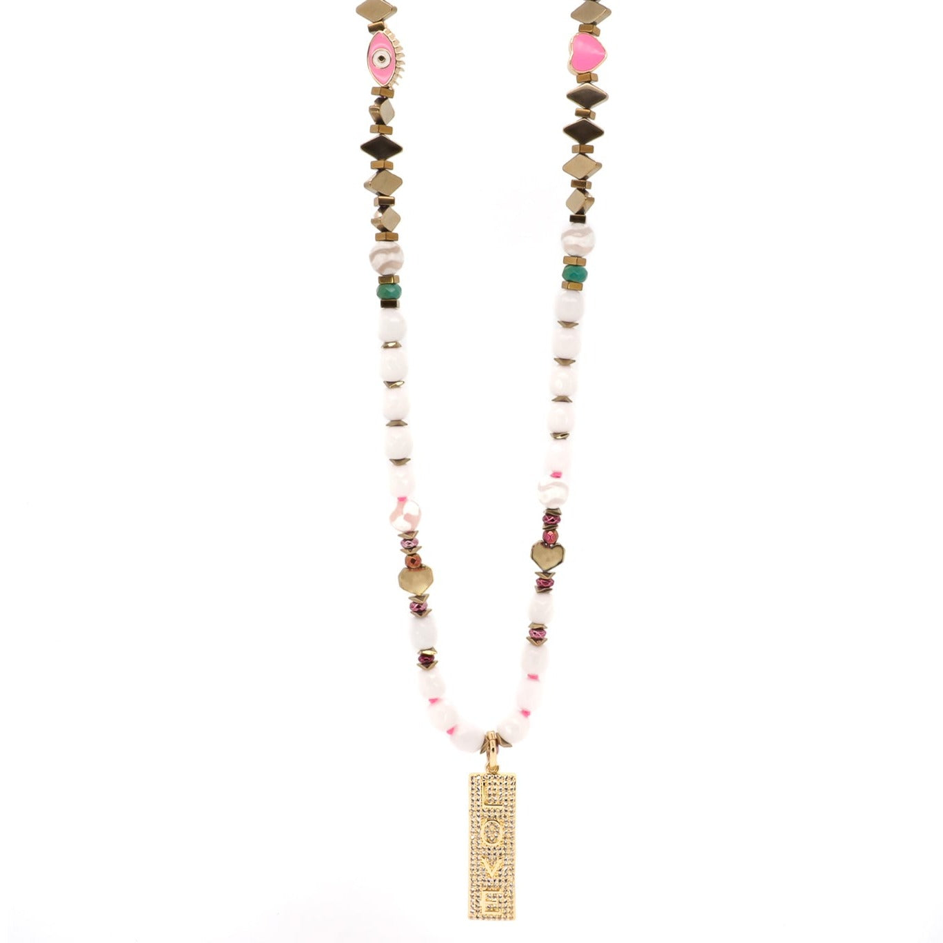 Women's White / Gold / Pink Power Of Love Necklace Ebru Jewelry