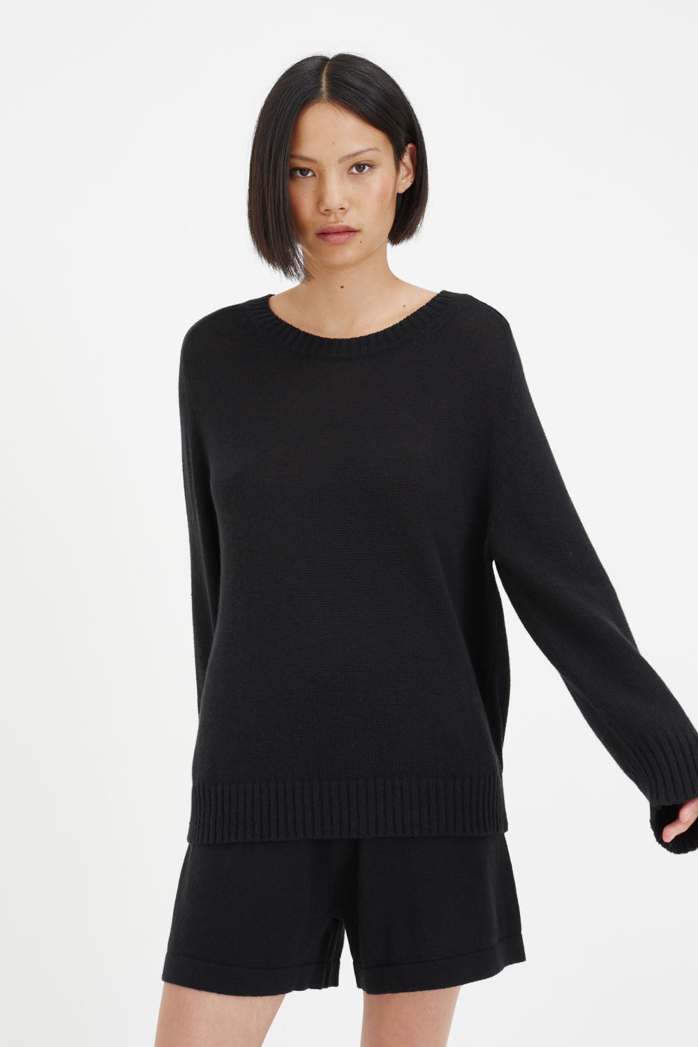 Black Cotton-Cashmere Slouchy Sweater