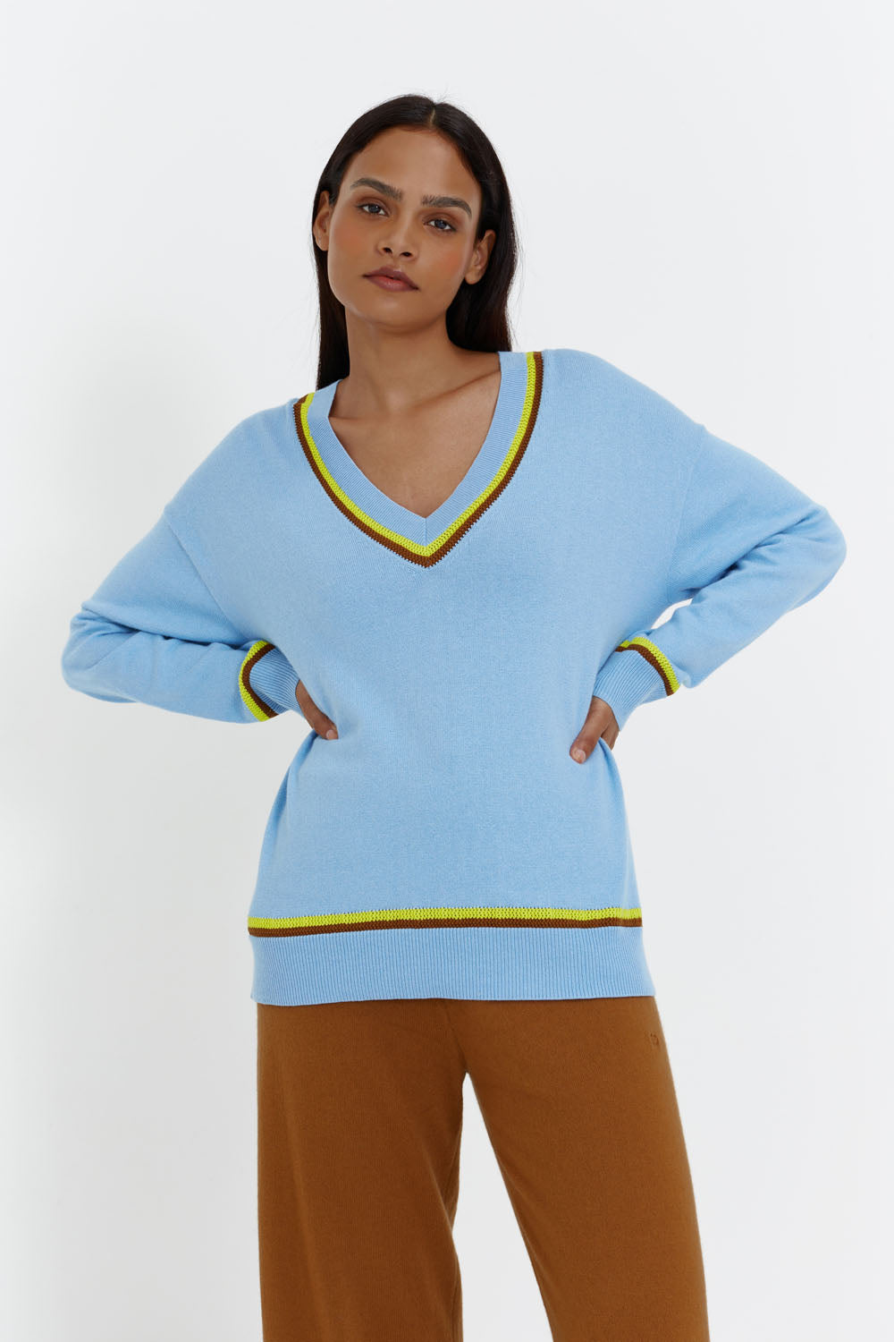 Blue Cotton-Cashmere Stitch Sweater