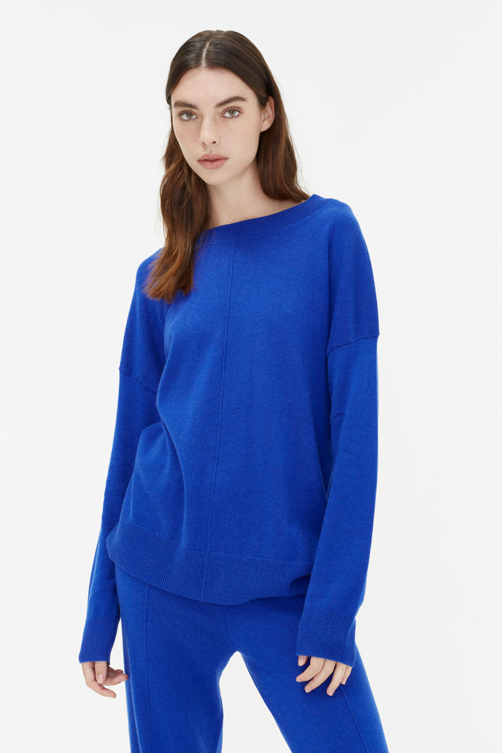 Blue Wool-Cashmere Slouchy Sweater