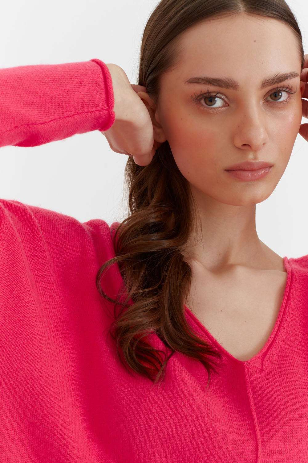 Bright-Coral Wool-Cashmere Slouchy Scoop Sweater