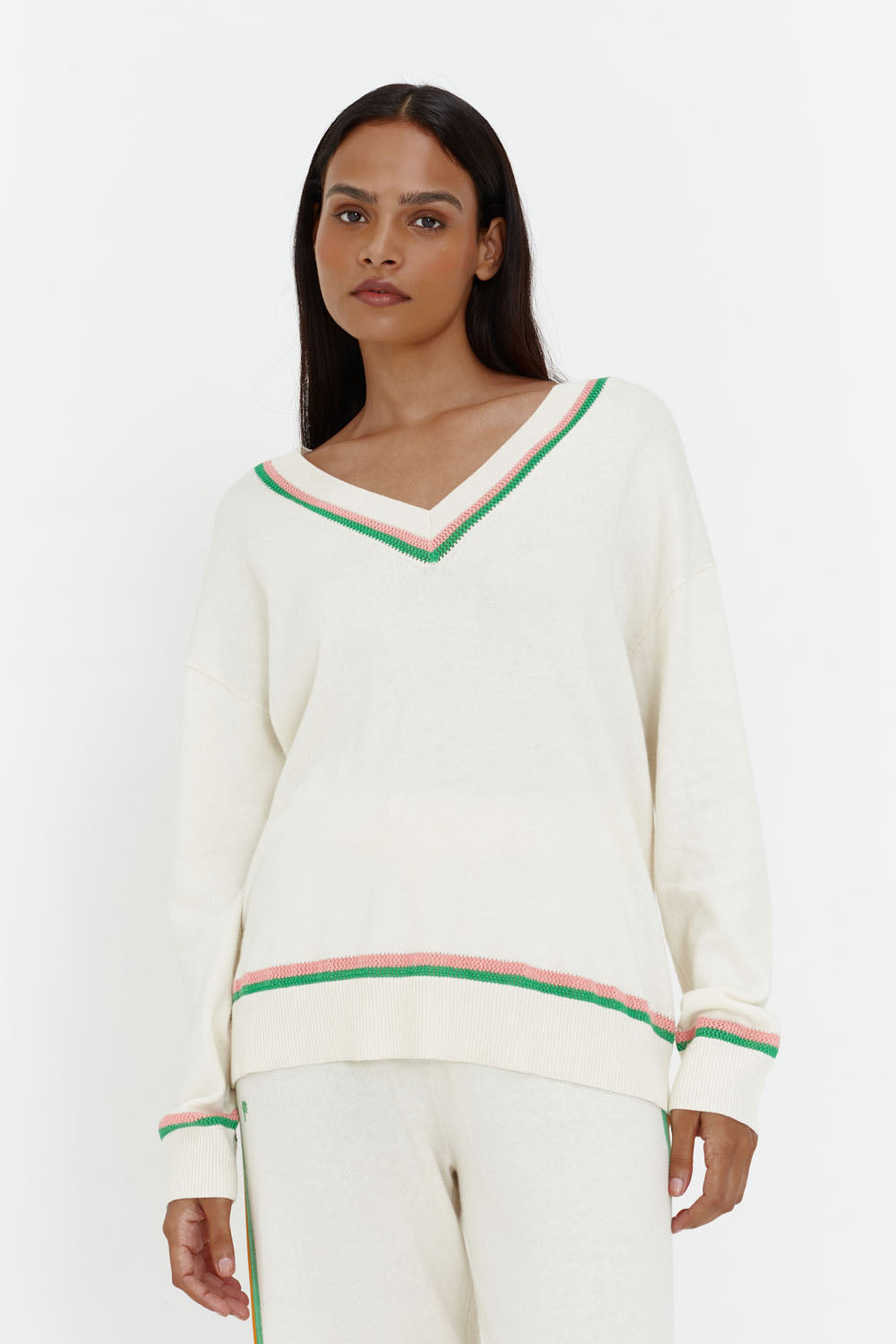 Cream Cotton-Cashmere Stitch Sweater