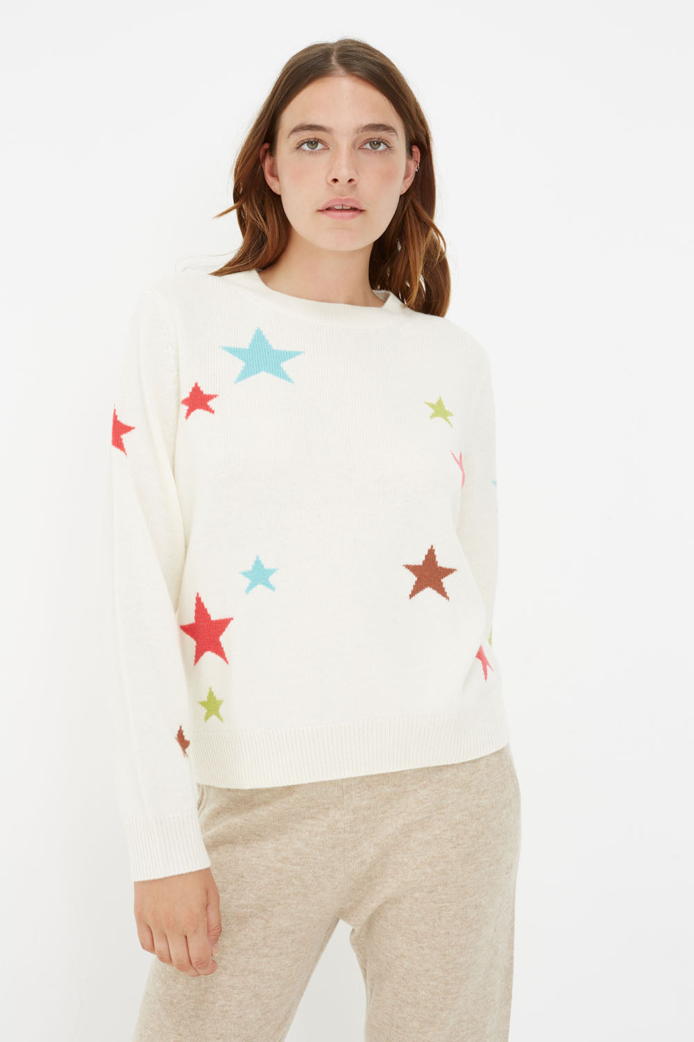 Cream Wool-Cashmere Chunky Star Sweater