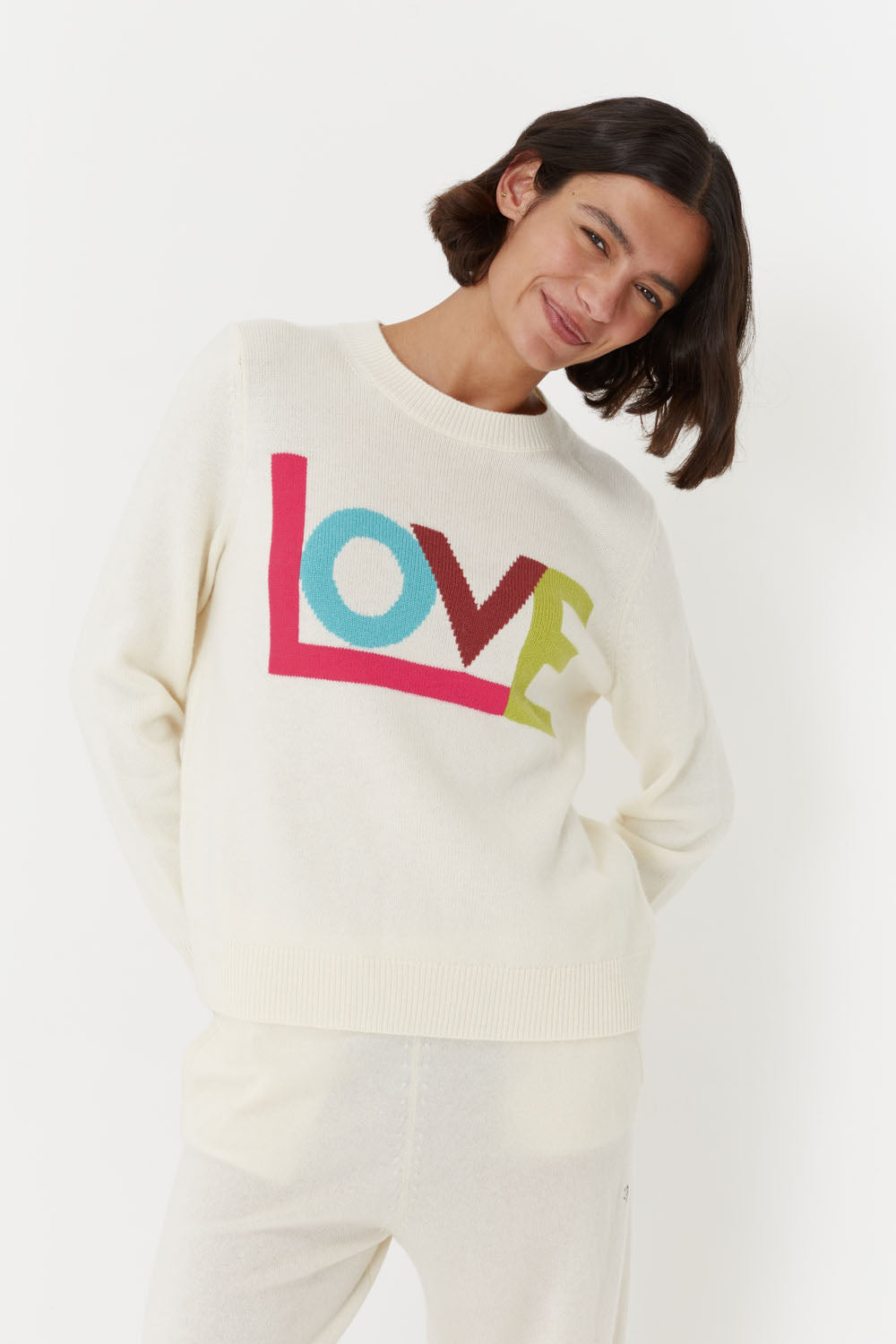 Cream Wool-Cashmere Love Sweater