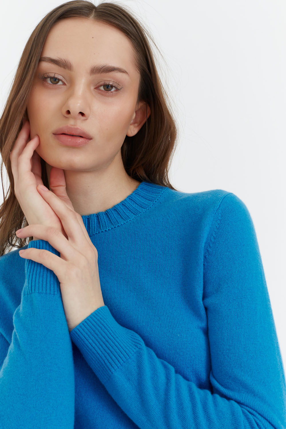 Denim-Blue Wool-Cashmere Cropped Sweater