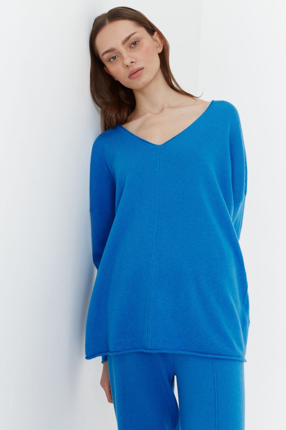 Denim-Blue Wool-Cashmere Slouchy Scoop Sweater