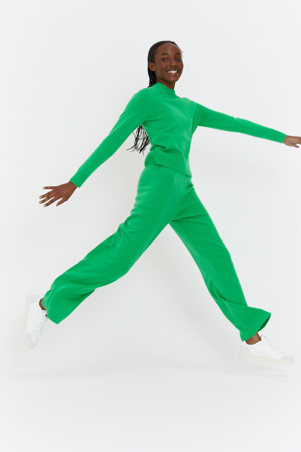 Green Wool-Cashmere Wide-Leg Pants