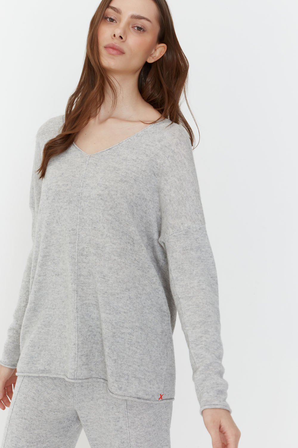 Grey-Marl Wool-Cashmere Slouchy Scoop Sweater