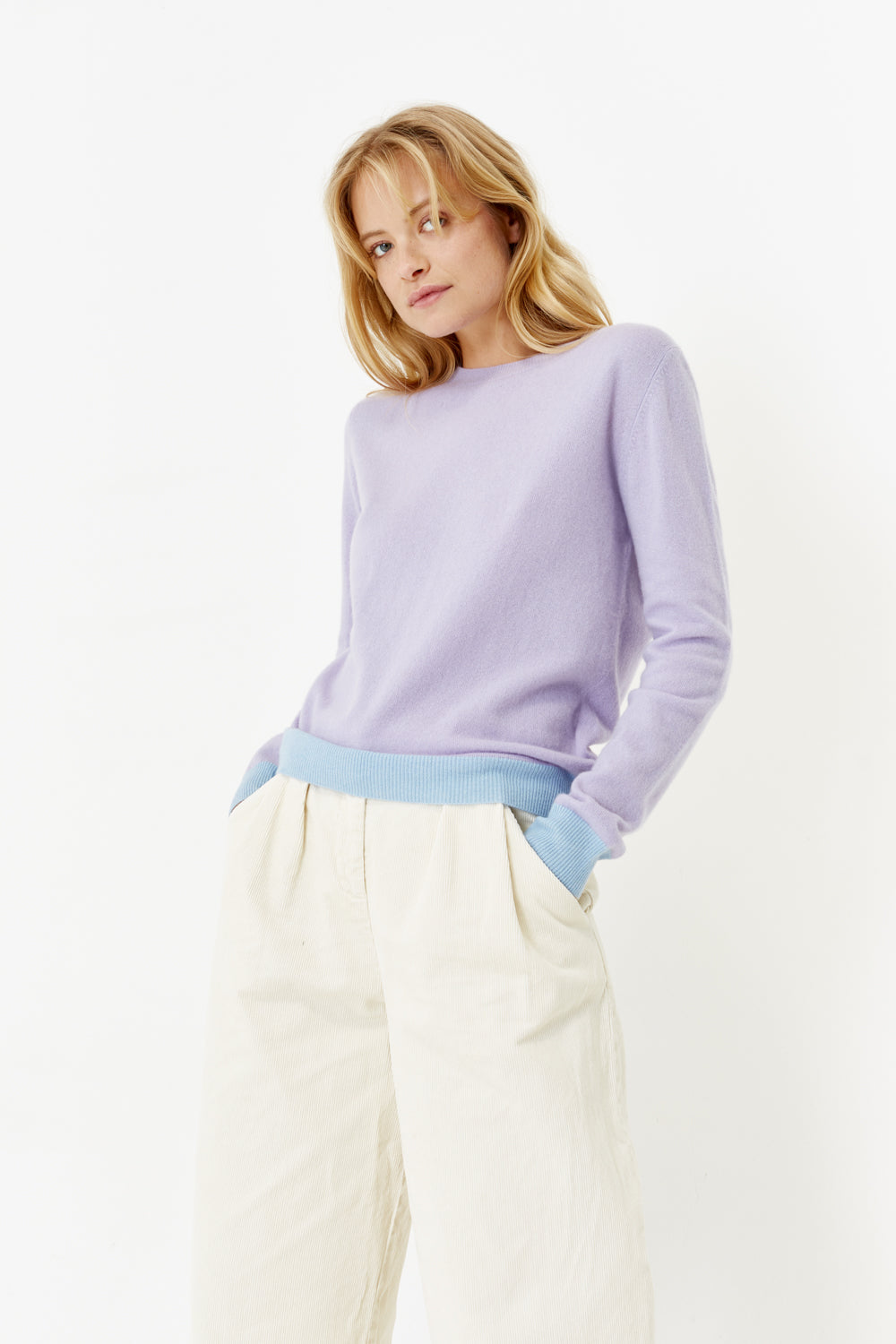 Lilac Wool-Cashmere Contrast Trim Repurposed Sweater