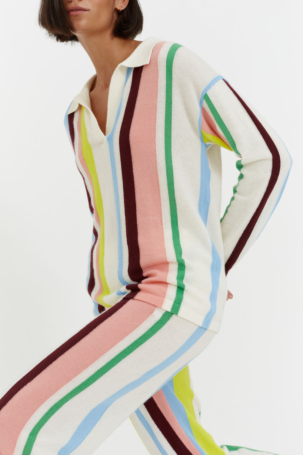 Multicoloured Cashmere Stripe Polo Sweater