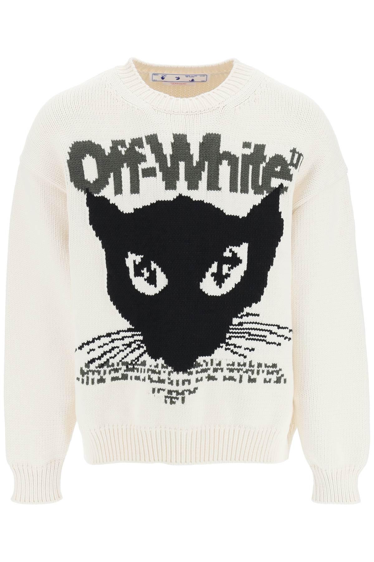 OFF-WHITE JACQUARD CAT CHUNKY PULLOVER