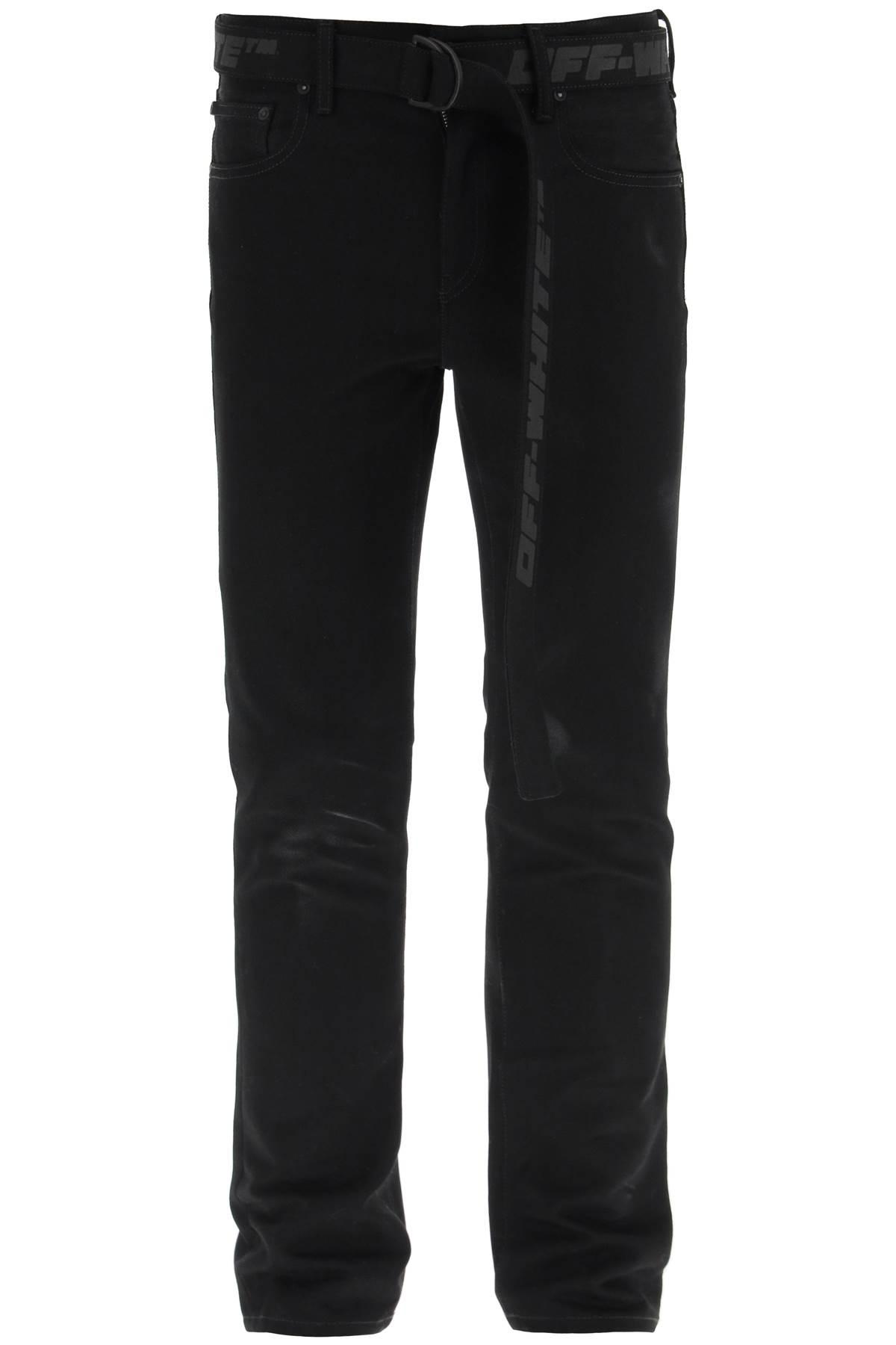 OFF-WHITE JEANS WITH LOGOED BELT