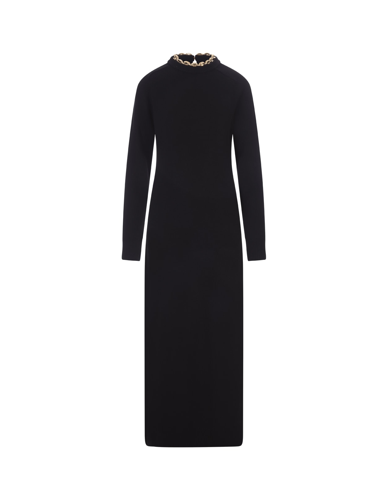 Paco Rabanne Black Long Dress With Chain On Neckline