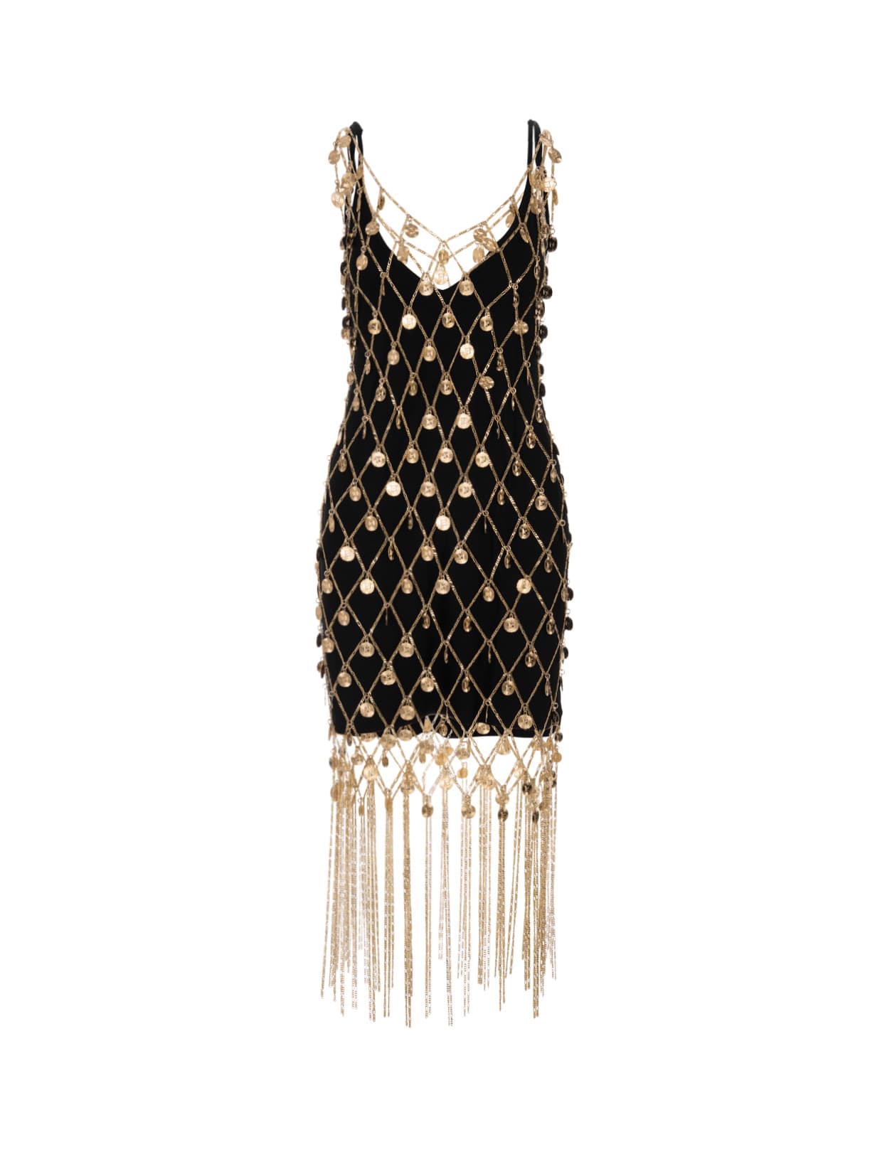 Paco Rabanne Black Mini Dress With Metallic Gold Mesh
