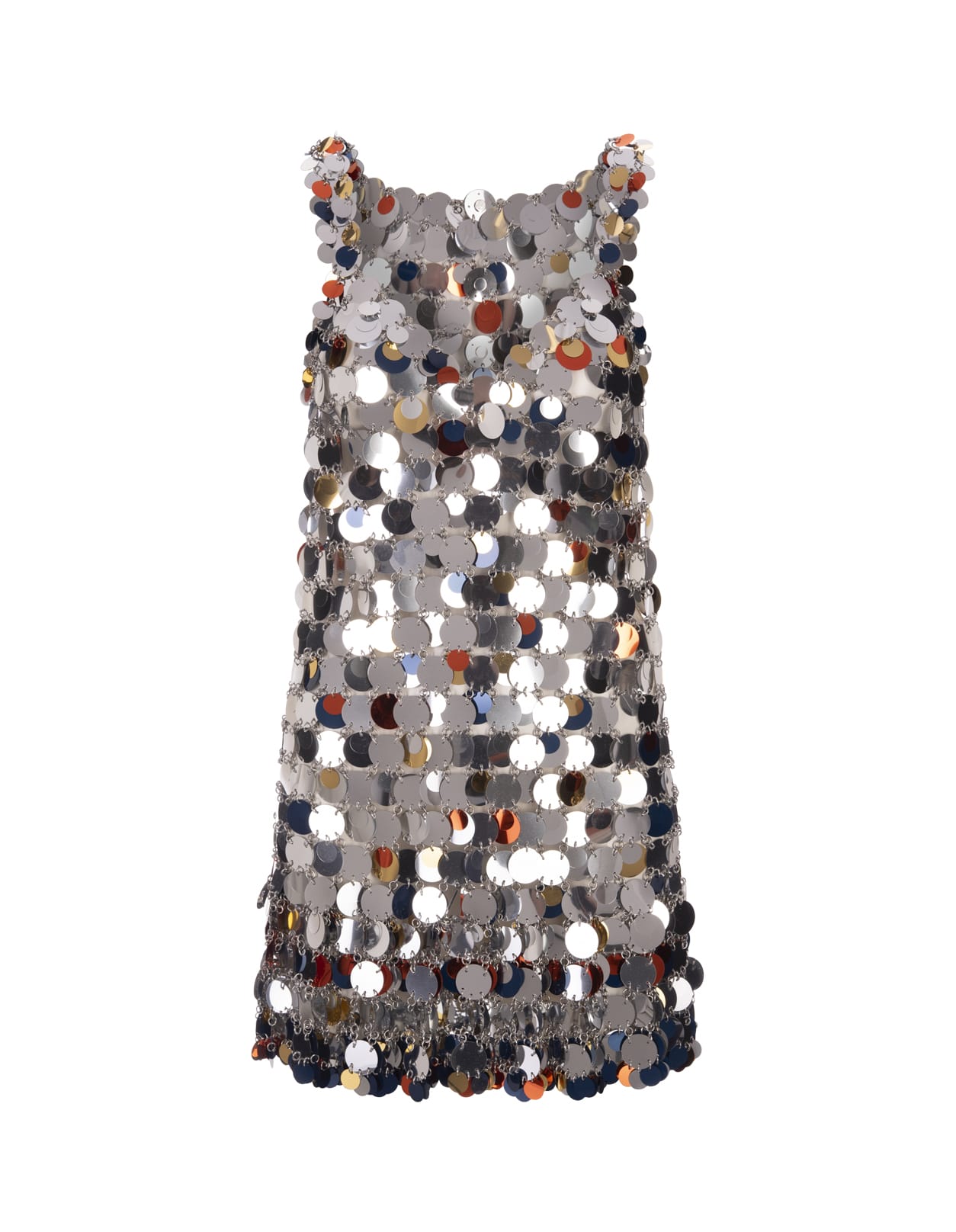 Paco Rabanne Silver Mini Dress With Multicolor Sequins