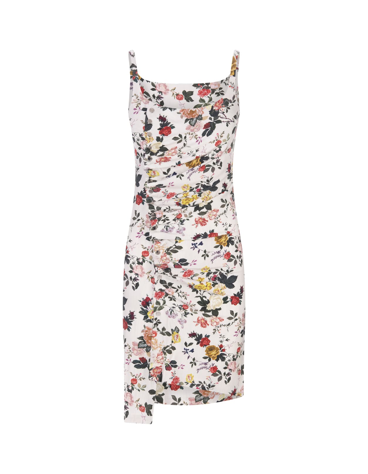 Paco Rabanne White Floral Mini Dress With Draping