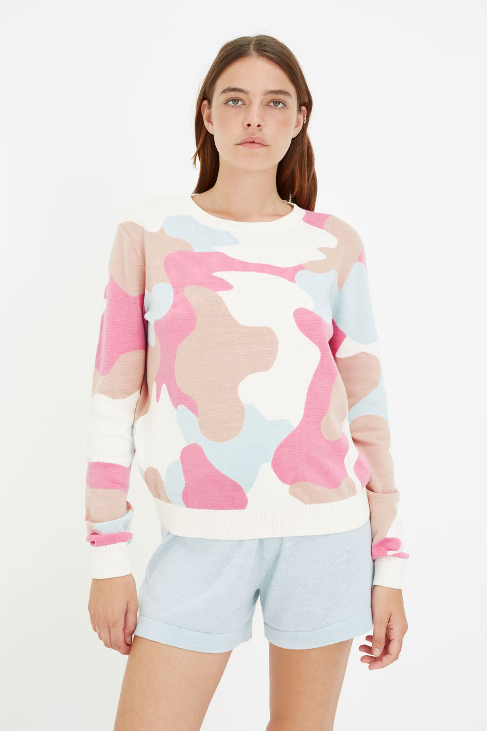 Pink Cotton Camo Crew Sweater