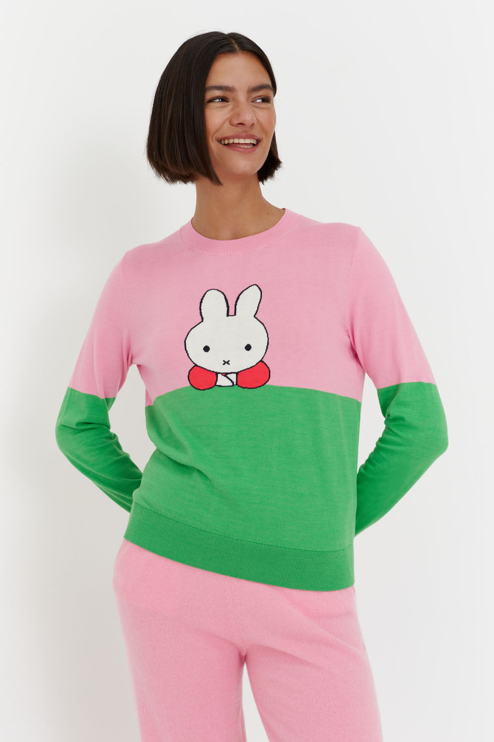 Pink Cotton Colour-Block Miffy Sweater