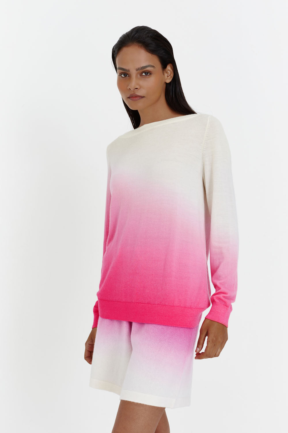 Pink Wool-Cashmere Dip Dye Sweater