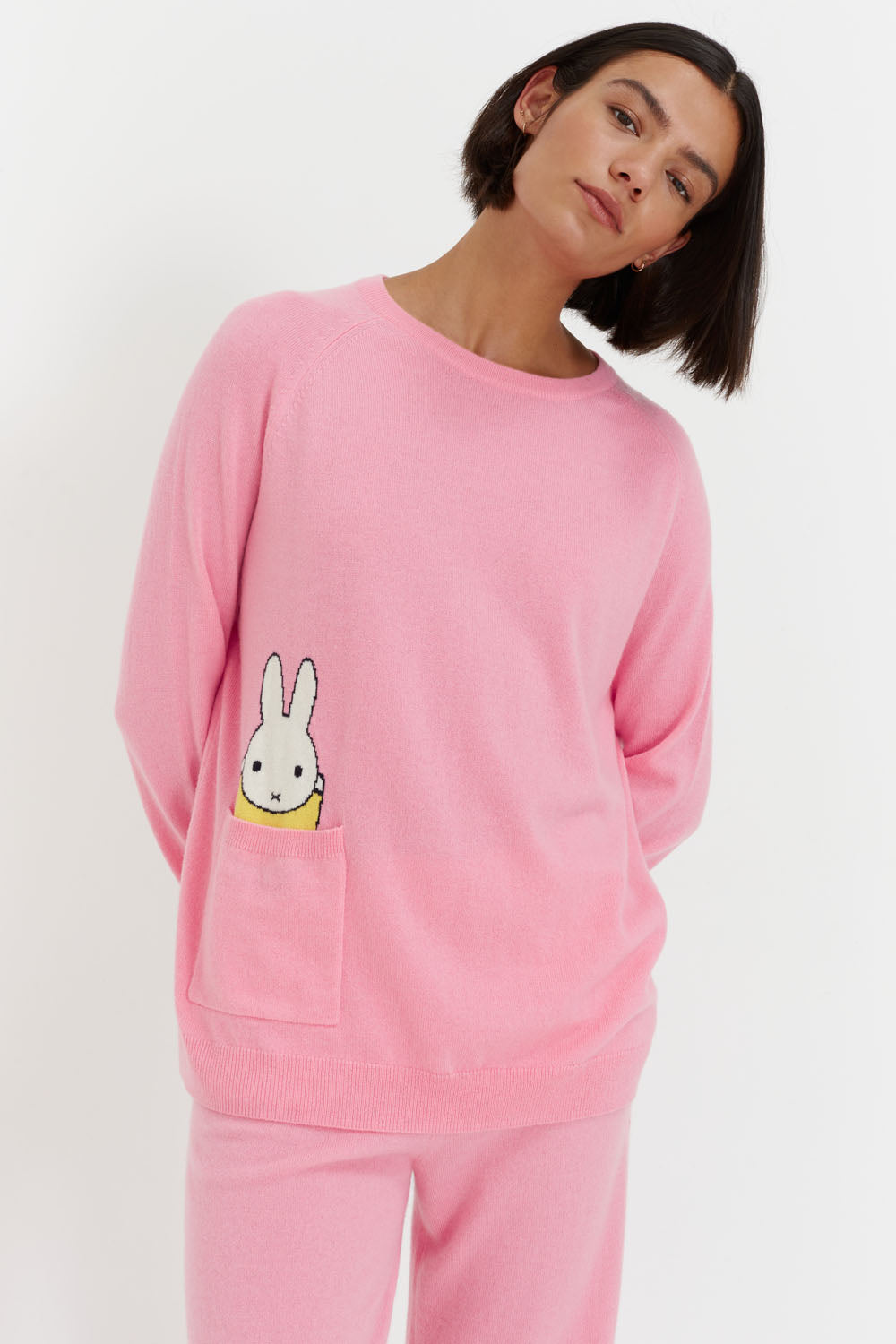 Pink Wool-Cashmere Miffy Peek Pocket Sweater