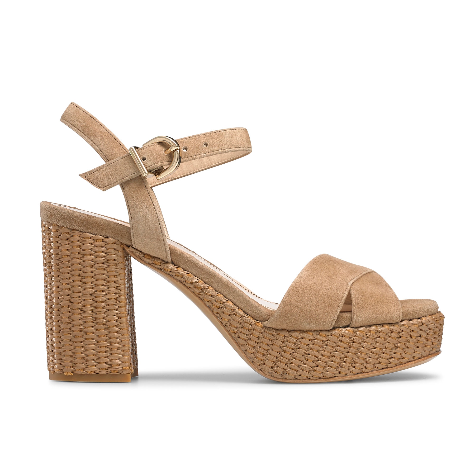 Russell & Bromley Women's Comfortable Tan Brown Suede Woven Topform Classic Platform Sandals, Size: UK 6.5