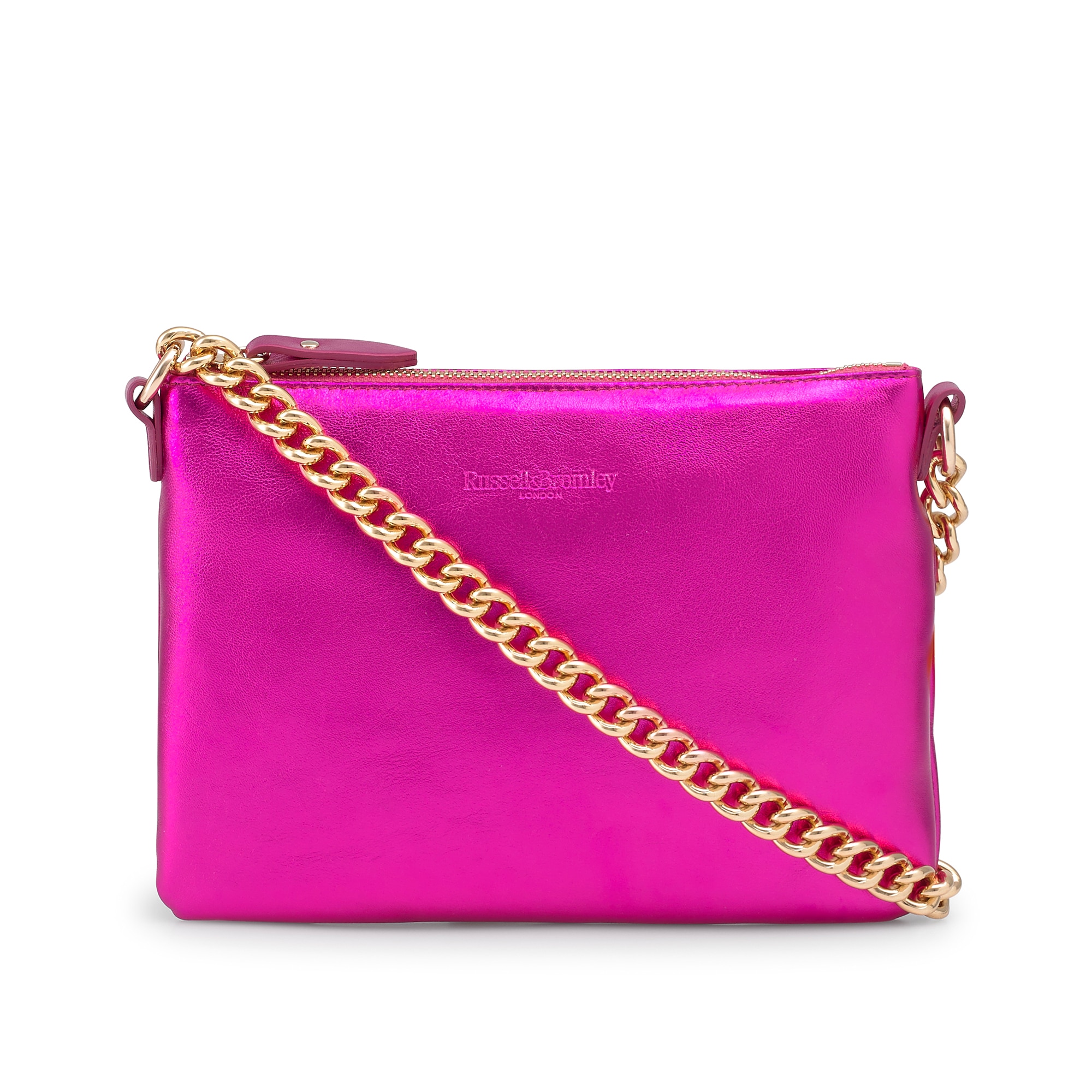 Russell & Bromley Women's Pink Nappa Leather Brand Detail On Point Mini Metallic Shoulder Bag, Size: 22x17x1cm