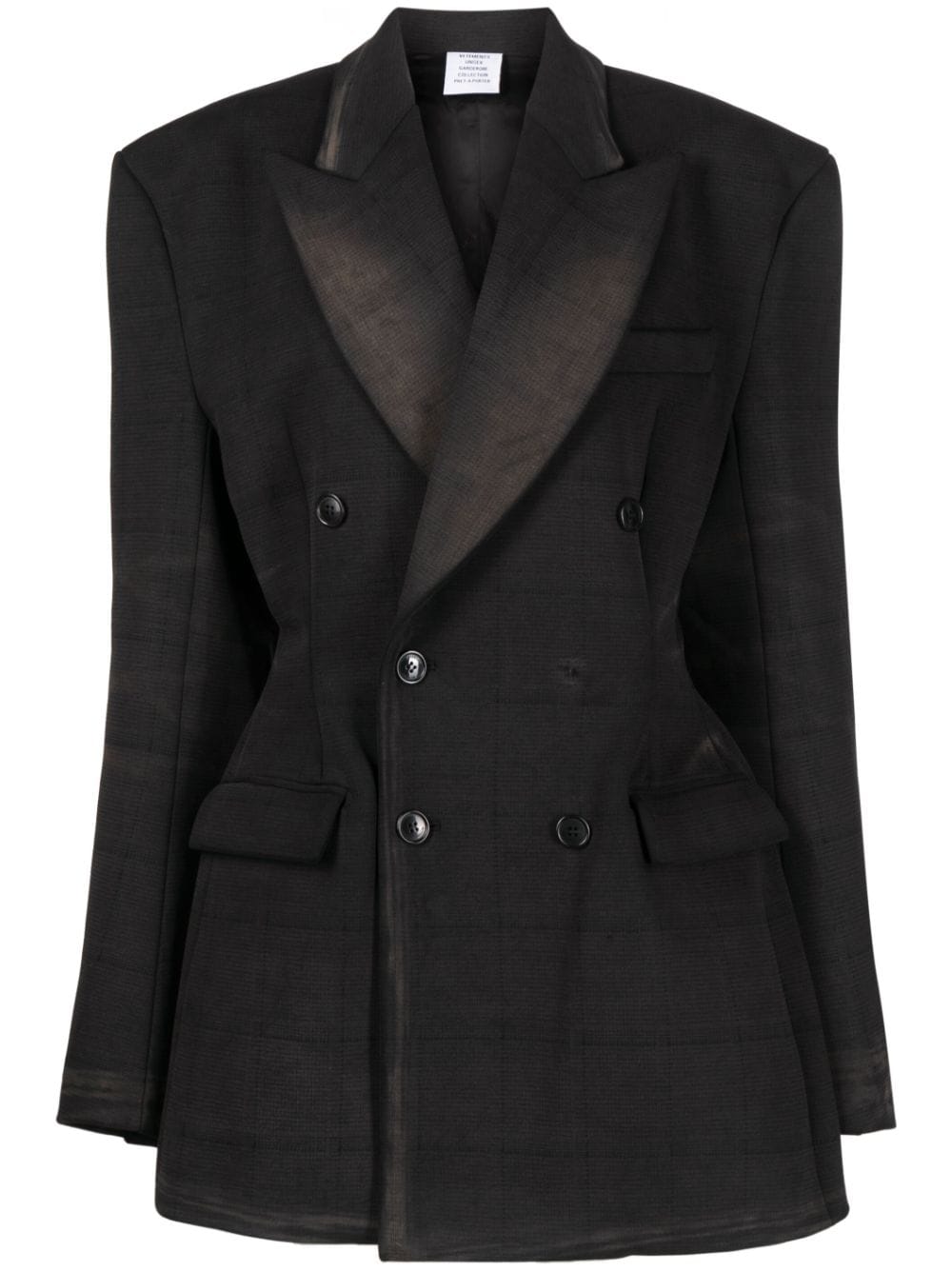 VETEMENTS washed checked double-breasted blazer - Black