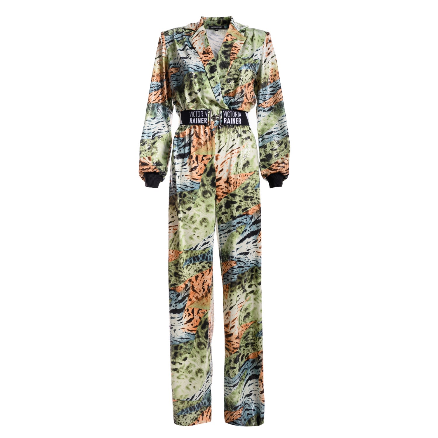 Women's Animal Print Long Sleeve Jumpsuit-Blazer - Multicolour Extra Small Victoria Rainer