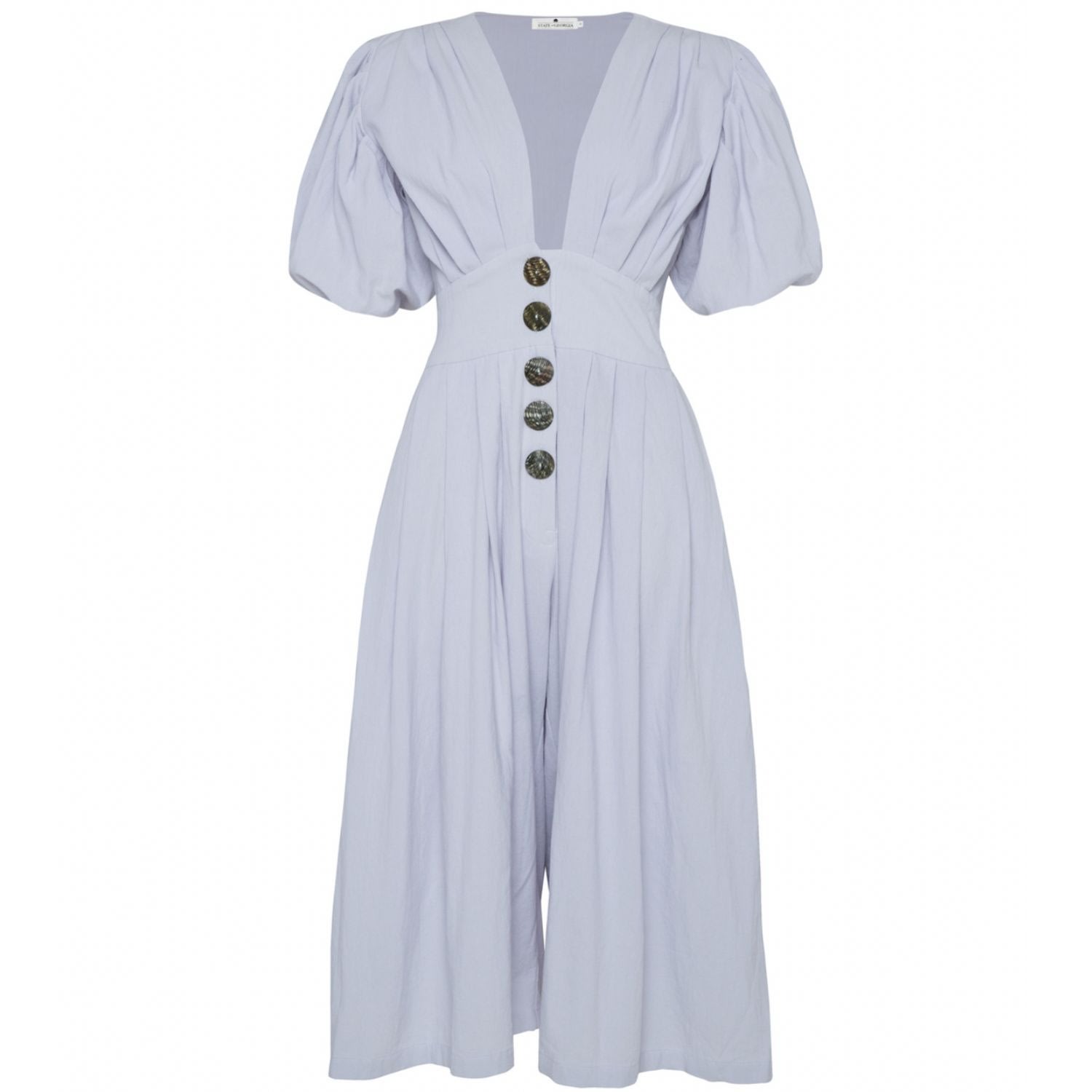 Women's Blue / White The Jaime Jumpsuit Cullotes Lilac/Charcoal Button Extra Small State of Georgia