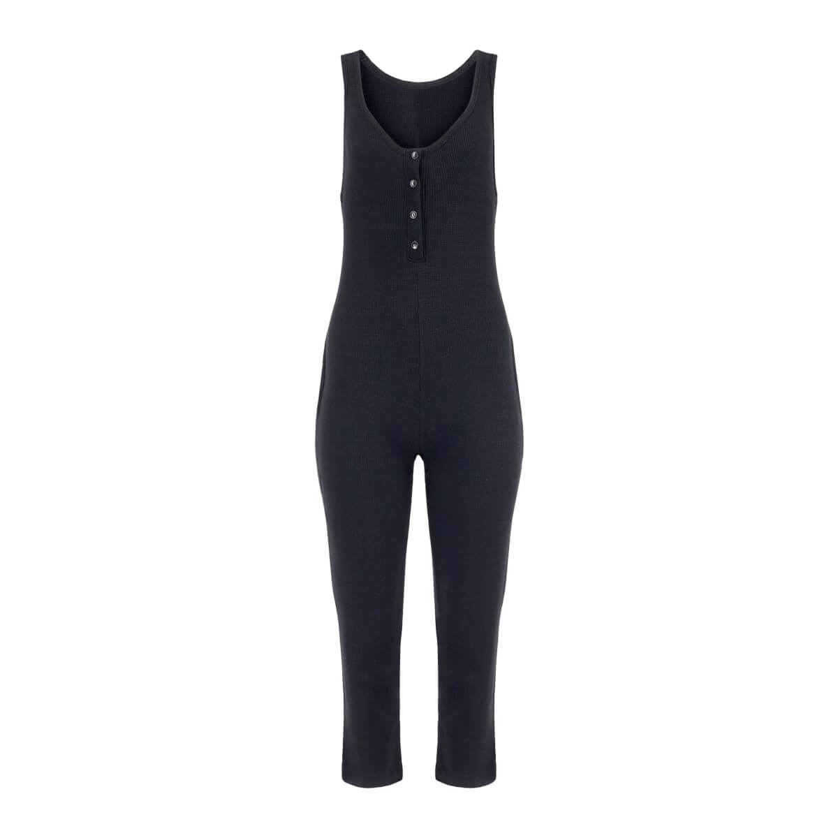 Women's Costa Organic Cotton Waffle Thermal Pocketed Jumpsuit - Black Extra Small Lezat