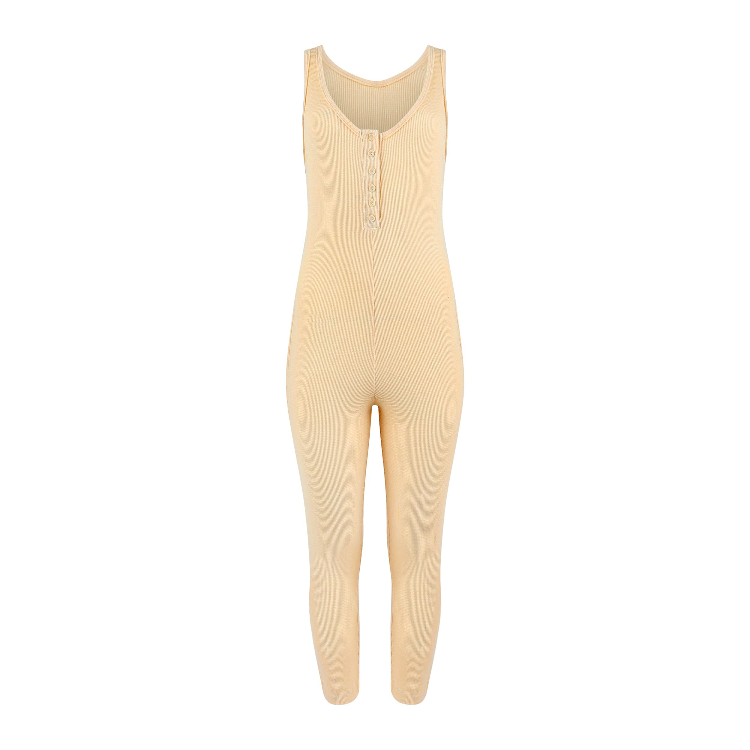 Women's Costa Organic Cotton Waffle Thermal Pocketed Jumpsuit - Canary Extra Small Lezat