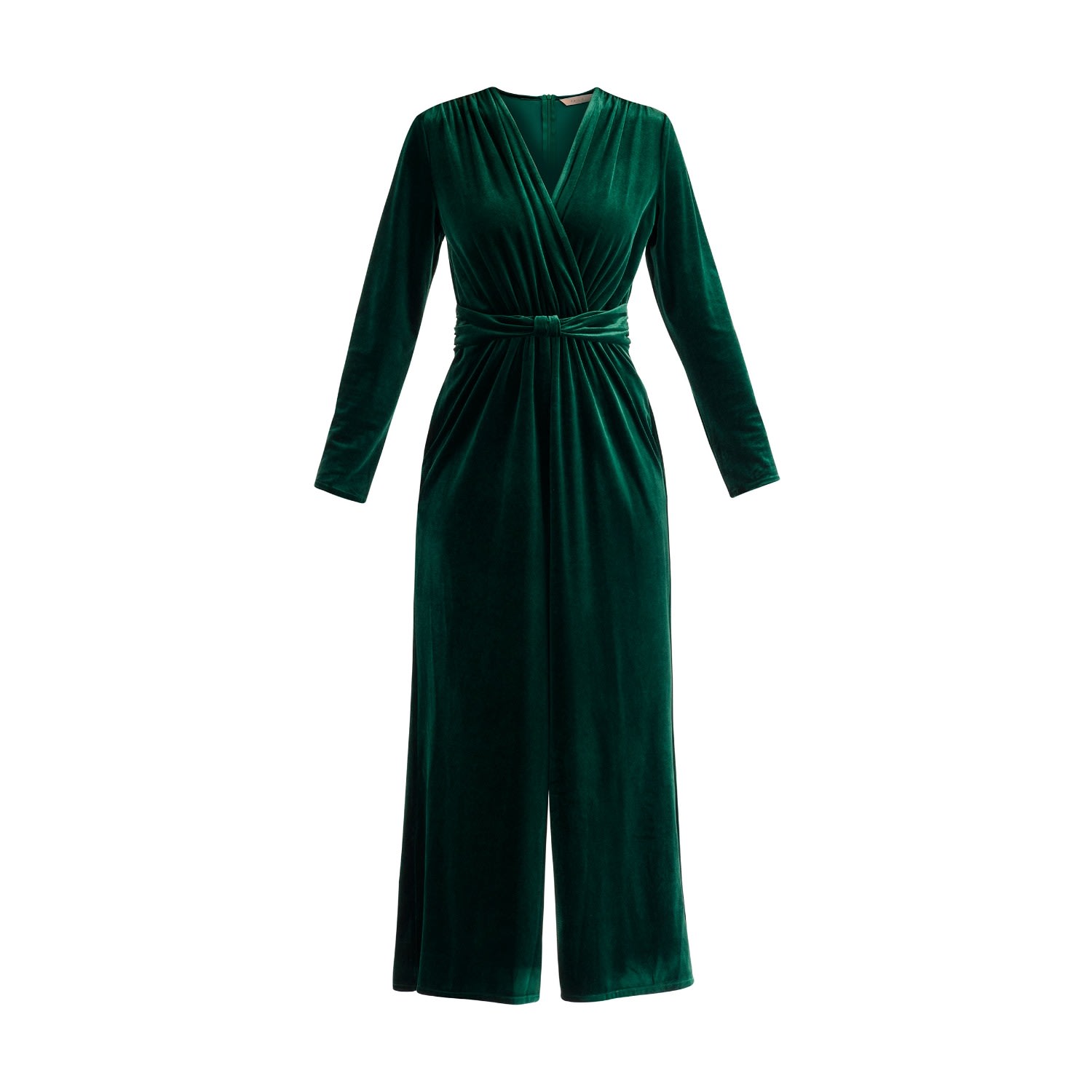 Women's Velvet Knot-Waist Jumpsuit In Dark Green Xxs Paisie