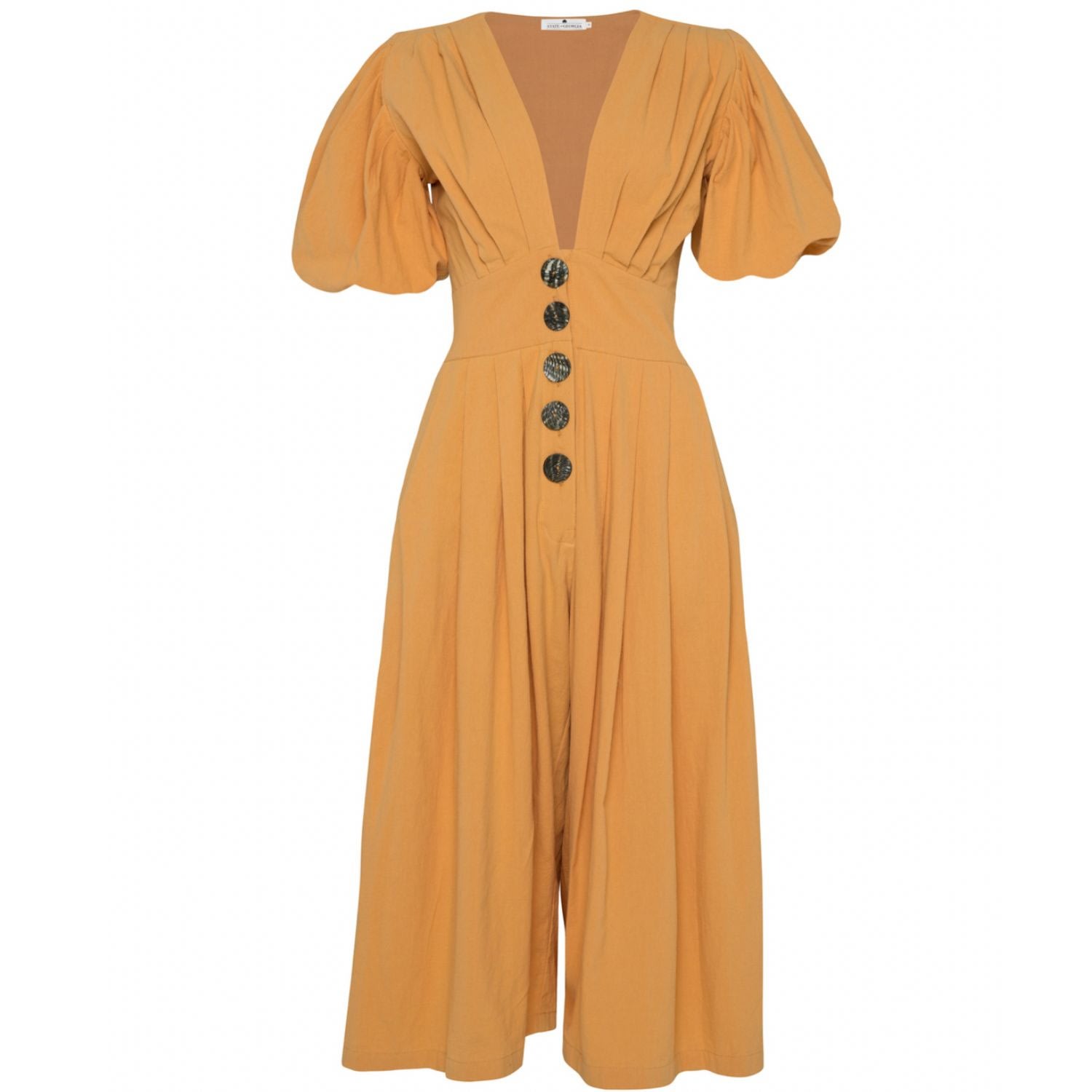 Women's Yellow / Orange The Jaime Jumpsuit Cullotes Tan/Charcoal Button Extra Small State of Georgia