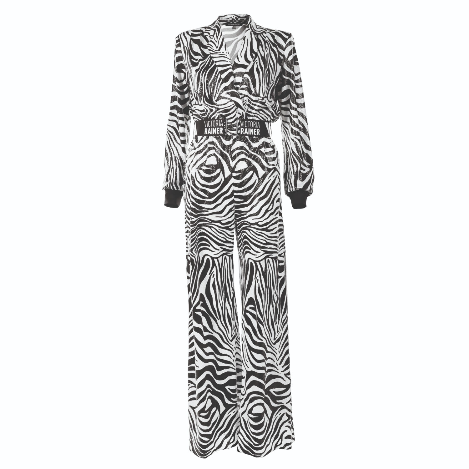 Women's Zebra Print Long Sleeve Jumpsuit-Blazer - Black Extra Small Victoria Rainer