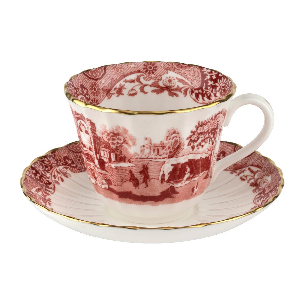 1770 Italian Teacup & Saucer, Cranberry, Spode