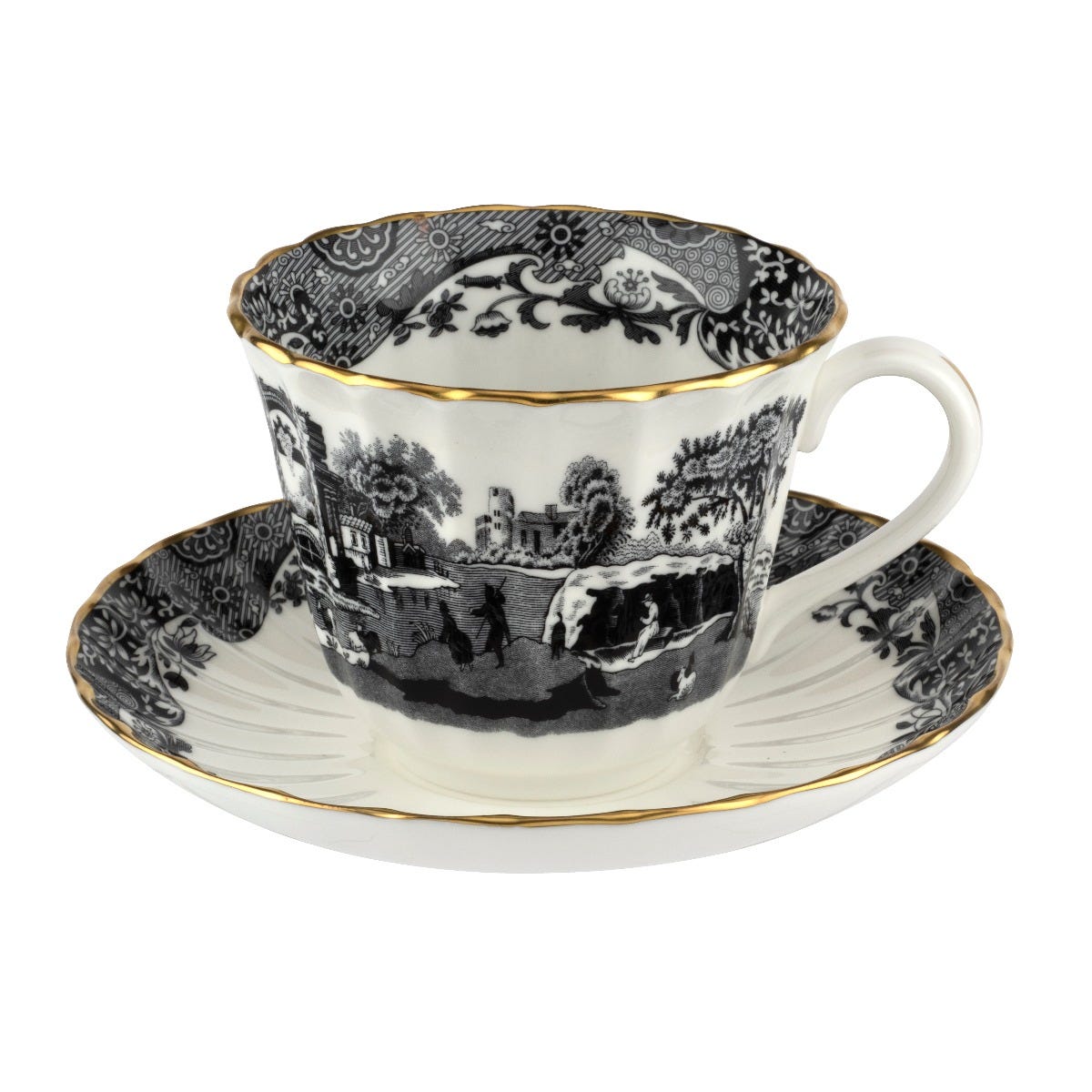 1770 Italian Teacup & Saucer in Black, Spode