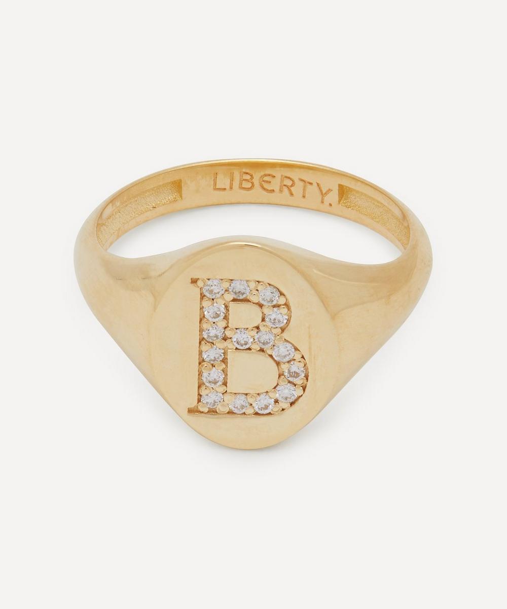 9ct Gold And Diamond Initial Liberty Signet Ring B