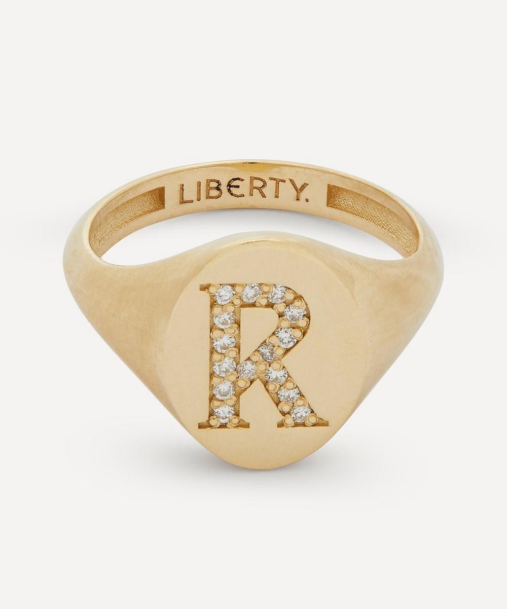 9ct Gold And Diamond Initial Liberty Signet Ring - R