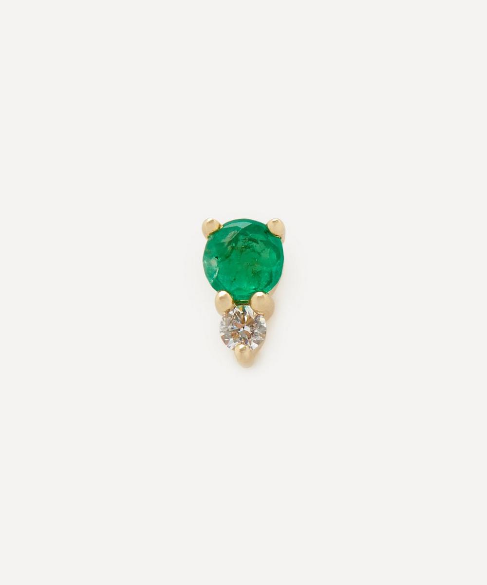 AURUM + GREY 9ct Gold Diamond And Emerald Dot Stud Earring