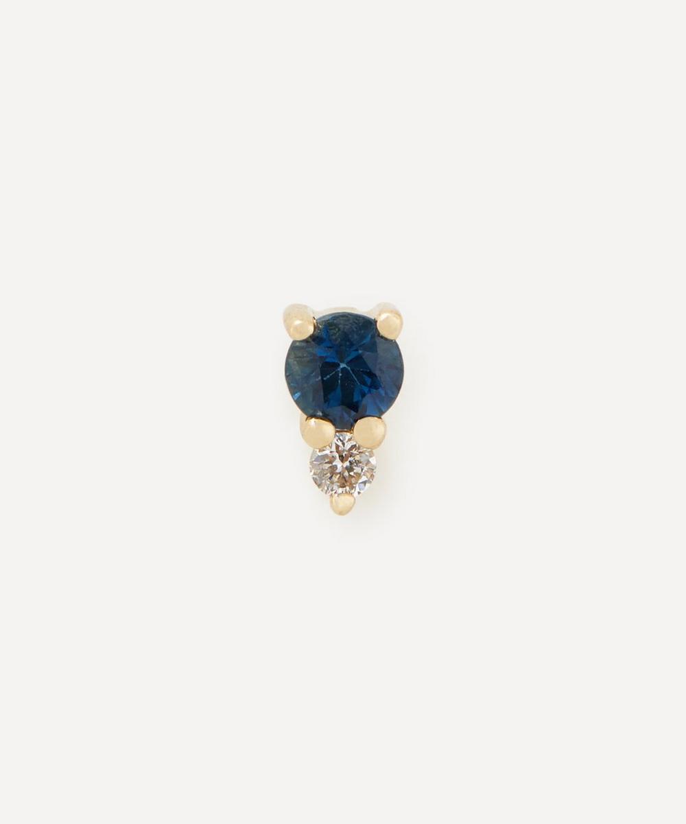 AURUM + GREY 9ct Gold Diamond And Sapphire Dot Stud Earring