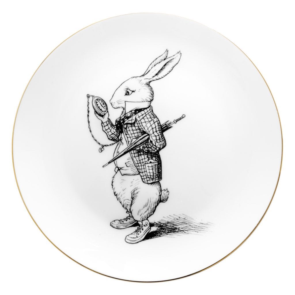 Alice In Wonderland Rabbit Watch Plate in White, Medium, Gold, Rory Dobner