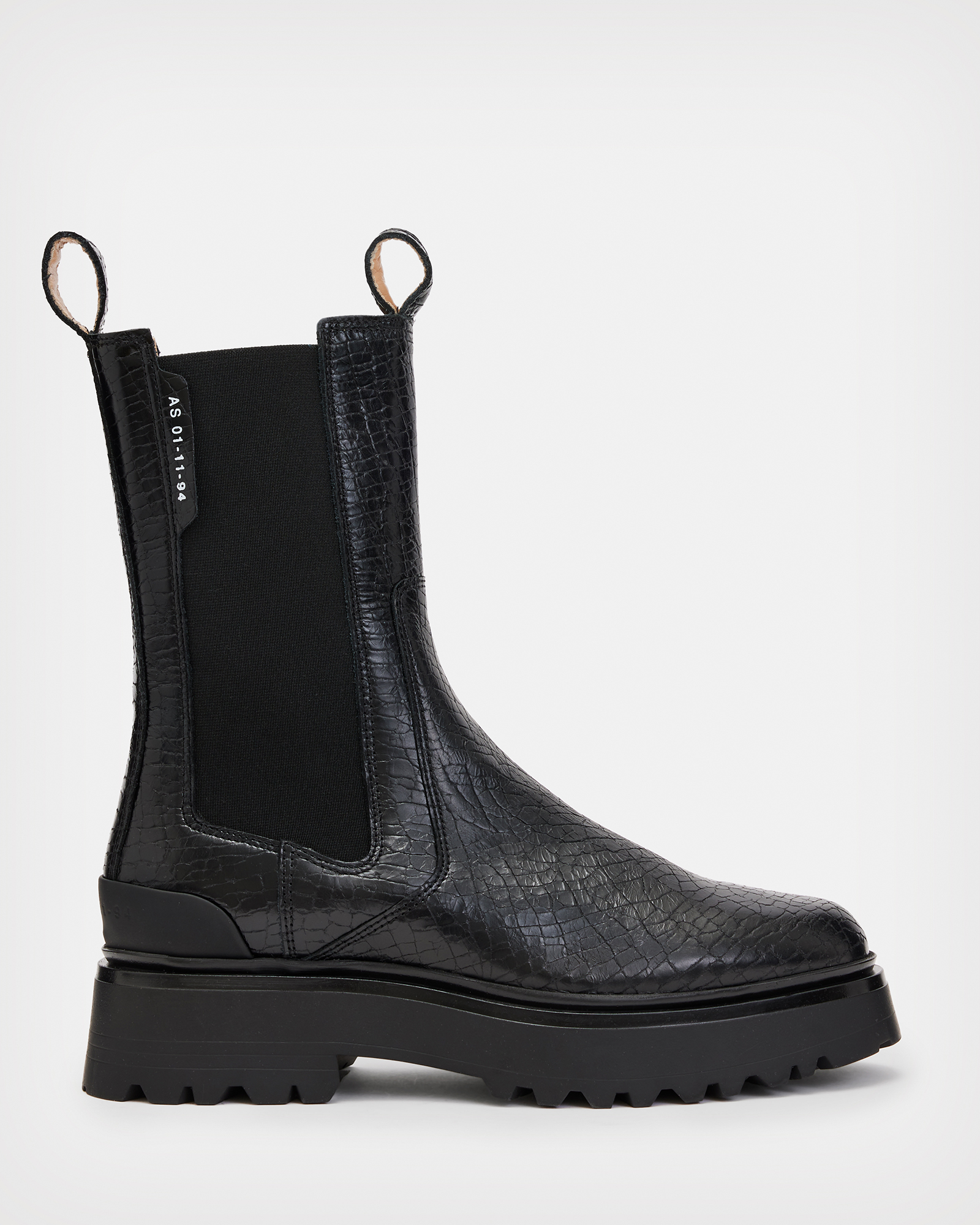 AllSaints Amber Leather Crocodile Boots