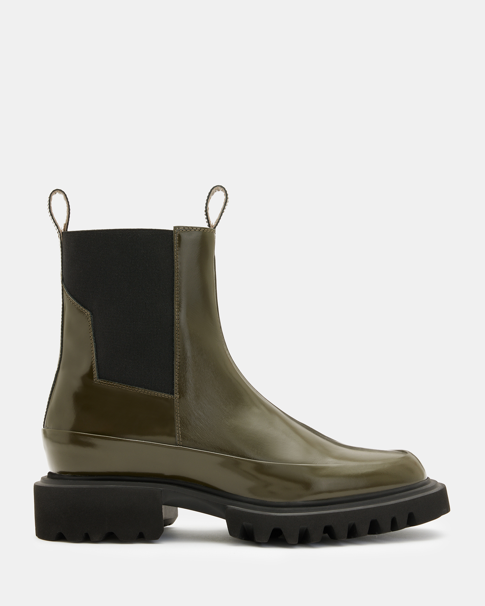 AllSaints Harlee Shiny Leather Chunky Sole Boots