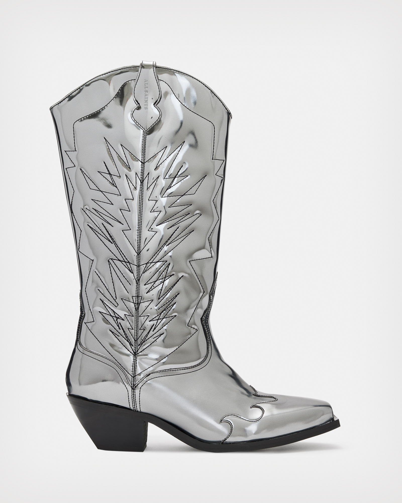 AllSaints Kacey Metallic Leather Cowboy Boots