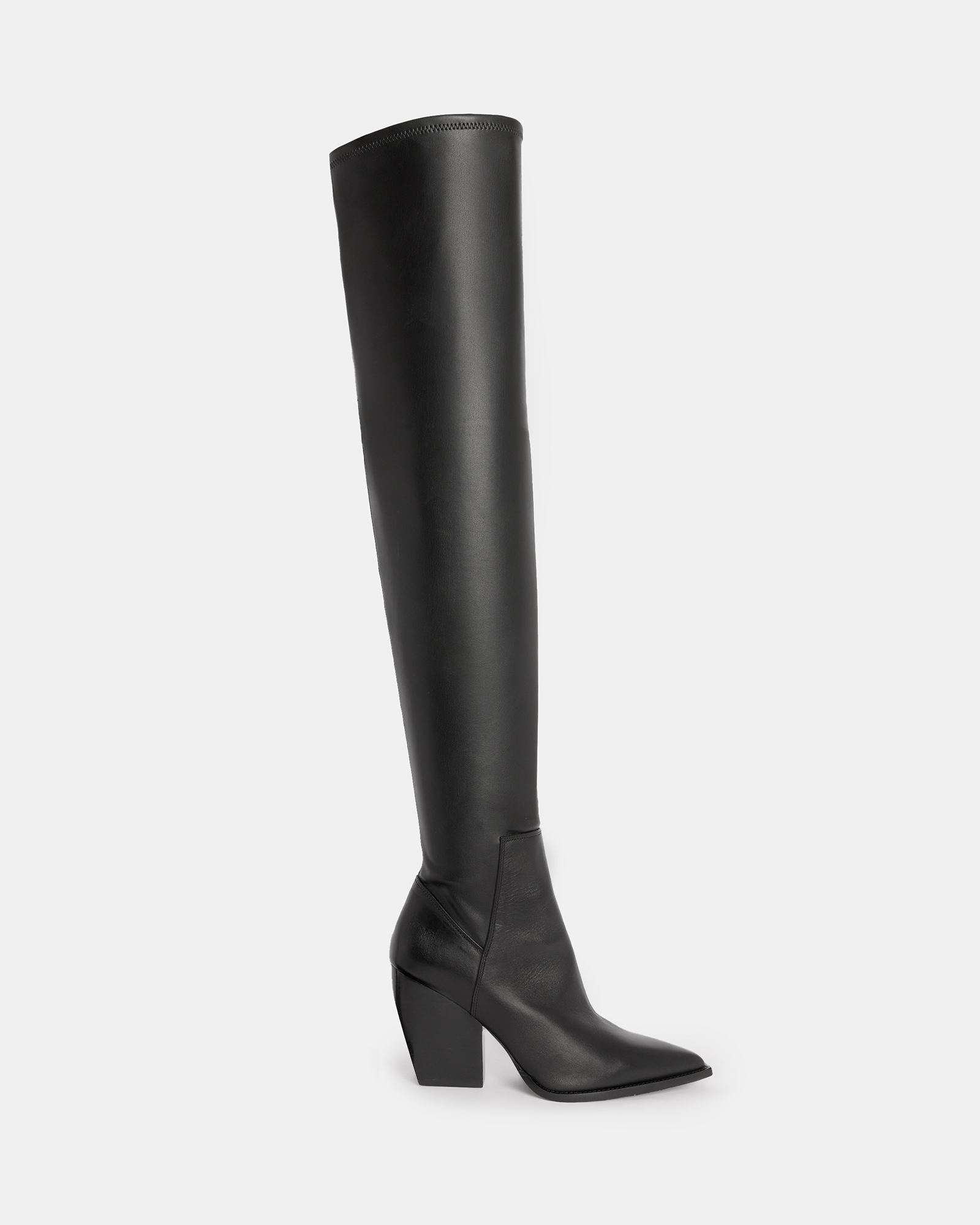 AllSaints Lara Over The Knee Leather Pointed Boots