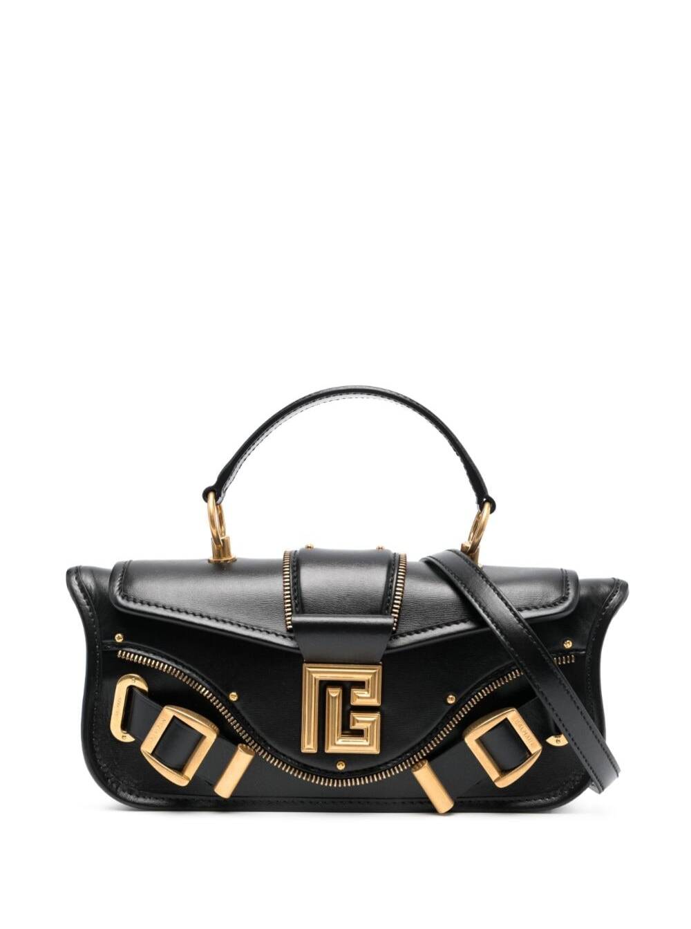 Balmain Blaze Black Clutch Bag With Pb Logo And Buckles In Smooth Leather Woman