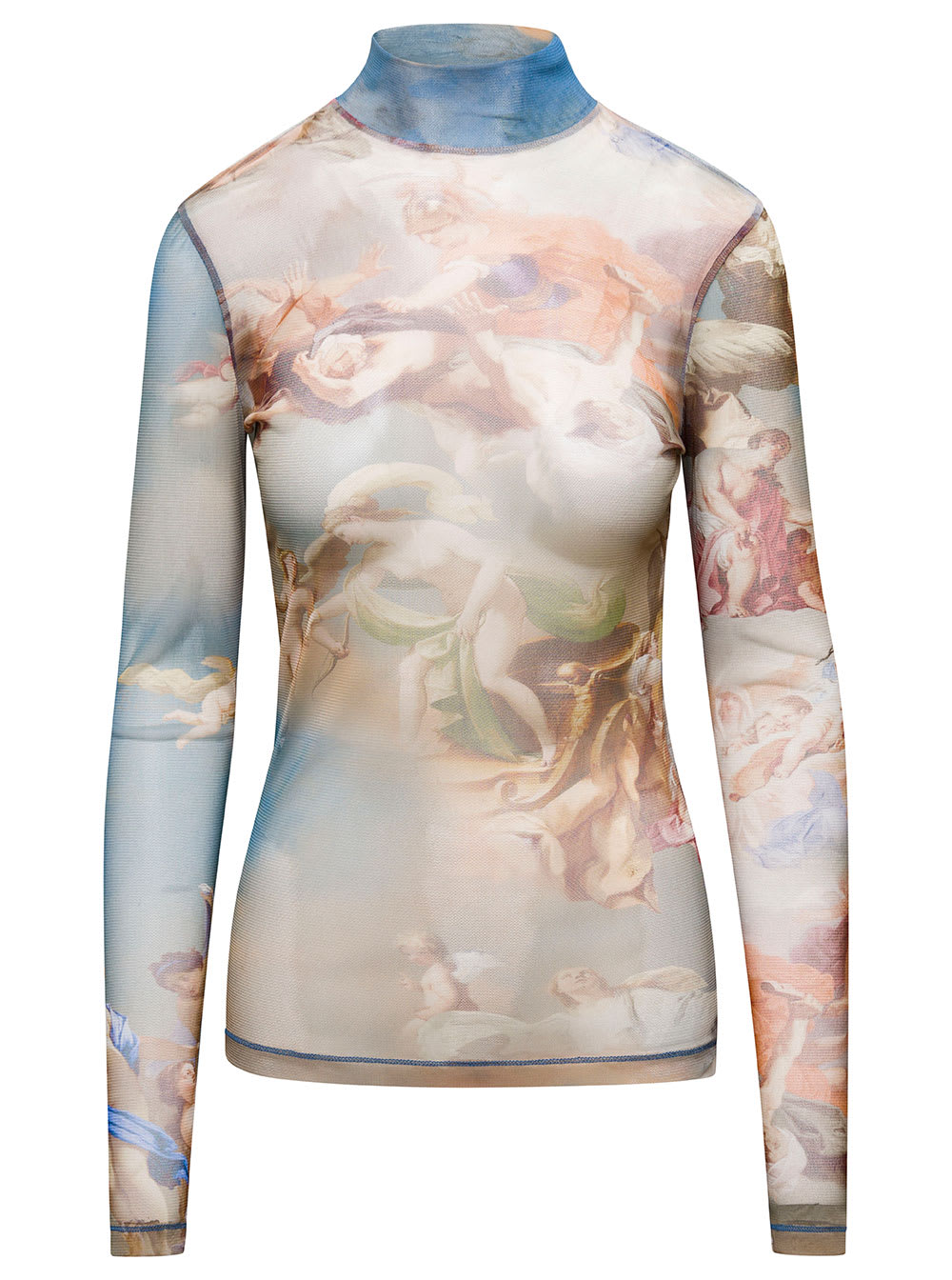Balmain Multicolor Fitted Long-Sleeve Top With All-Over Print In Tulle Woman